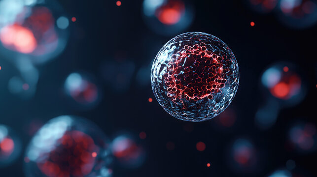 An abstract representation of a cell highlighting intricate details and vibrant colors, suitable for scientific or medical illustrations.