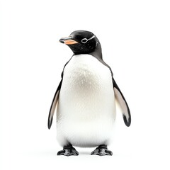 Obraz premium A close-up of a single penguin standing against a white background, showcasing its black and white plumage in sharp detail.