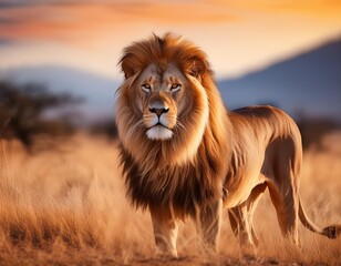 Majestic lion reigns on the golden savannah., generative IA