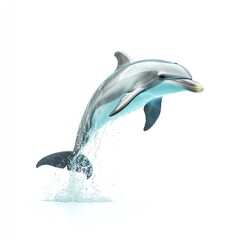 Obraz premium Dynamic image of a dolphin leaping out of the water against a white background, exuding grace and energy.