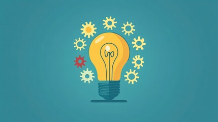 Light bulb with gears turning, ideas leading to growth, flat design illustration 