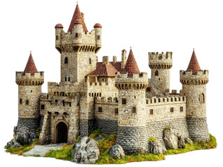 Fototapeta premium Majestic Stone Castle cut out transparent isolated on white background PNG
