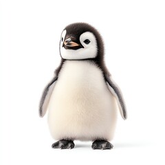Fototapeta premium Adorable baby penguin standing on a white background. Perfect image for wildlife, nature, or animal-related projects.