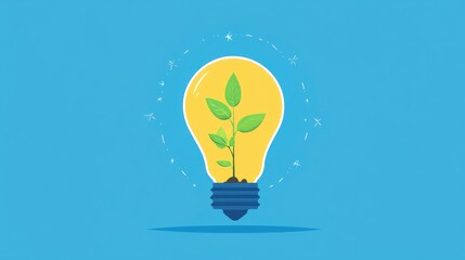 Light bulb with growing plant inside, idea and growth concept, flat design illustration 