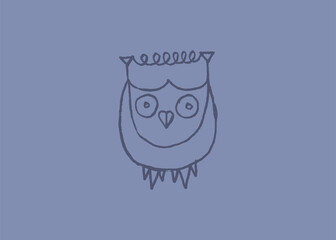 Monochrome owl totem. Vector cartoon sign of owl in trendy hand drawn style with natural pencil texture. Bird character symbol design. Line art eagle-owl doodle. Flying animal icon.