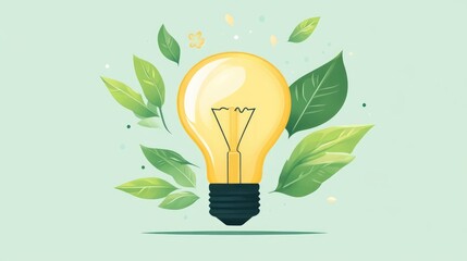 Light bulb with leaves, sustainable growth and ideas, flat design illustration 