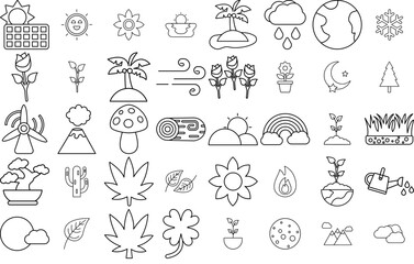 A Collection Of Nature Plants Outline Icons Silhouette Vector Logo Design Containing Nature,Weather,Tree,Flower,Leaf Vector Icons Illustration Collection