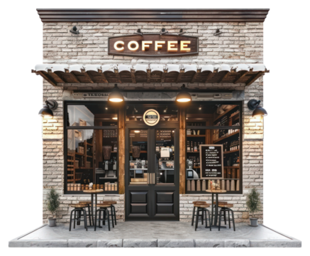 PNG Charming rustic coffee shop exterior