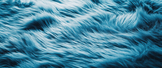 Fototapeta premium A close-up image of a blue fur fabric, showcasing detailed, soft, and fluffy texture, creating a cozy and soothing feel, ideal for abstract or textile stock photos.