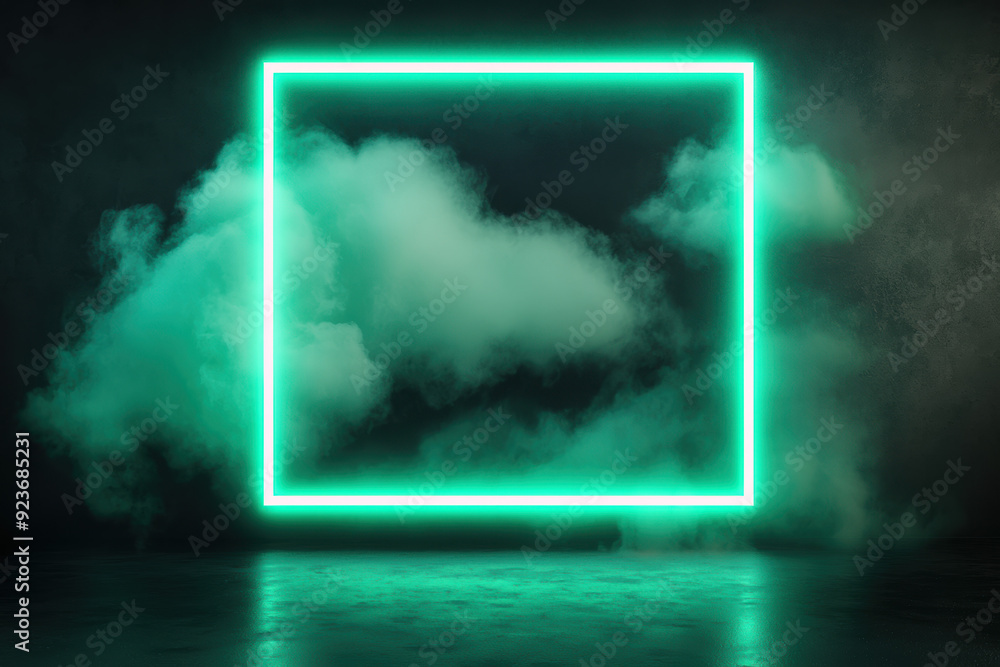 Poster futuristic neon light frame with green fog background creating a mesmerizing abstract concept on a d