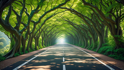 A view of a road with trees on the side forming a tunnel