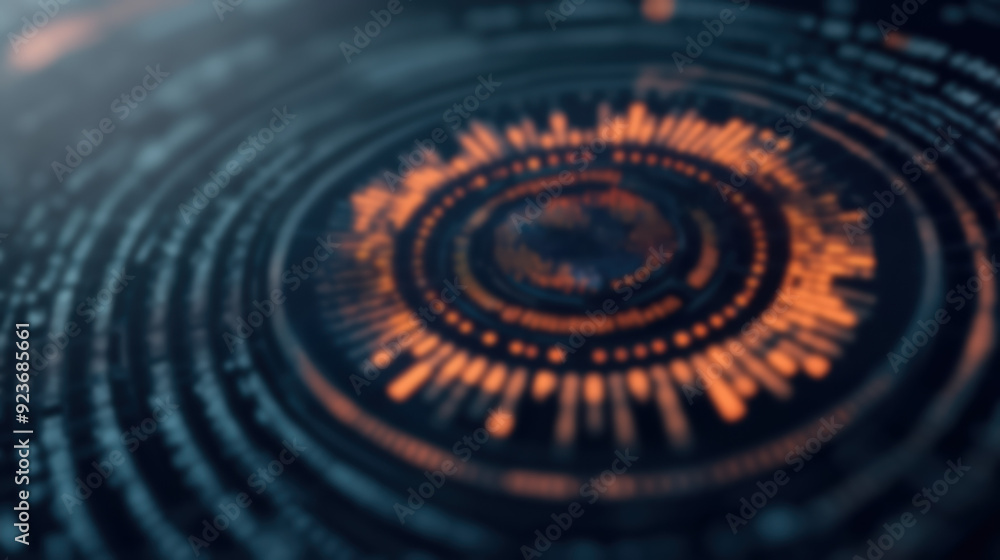 Poster high-tech digital abstract background featuring a circular data visualization with vibrant colors an