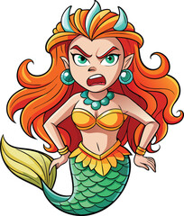 A angry mermaid cartoon illustration