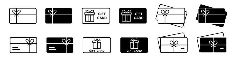 Gift card icon. Present bonus card vector set. loyalty program isolated sign.