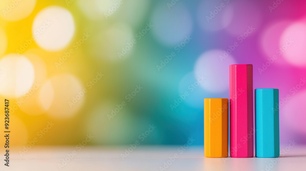 Poster colorful charts and bar graphs with a bokeh background. perfect for business data representation or 