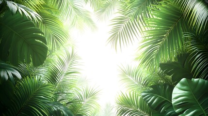 Lush Tropical Jungle Foliage with Vibrant Green Palm Leaves Background