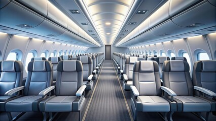 Fototapeta premium Empty airplane seats with no passengers, rendering, airplane, travel, transportation, empty, seats, no people