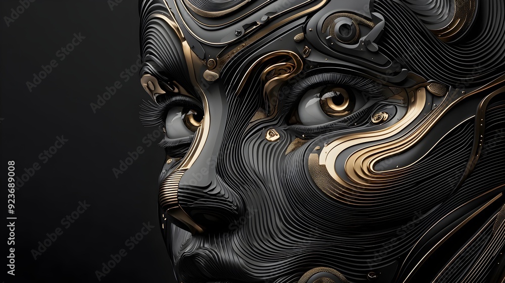 Poster mesmerizing metallic fractals in swirling abstract composition