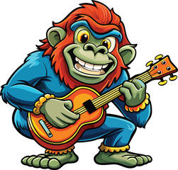 A gorilla playing a guitar cartoon illustration