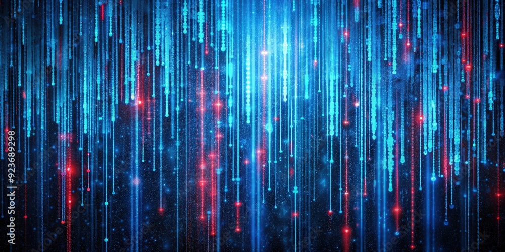 Poster waves in a blue matrix code structure with red dangerous code lines , technology, digital, code, mat