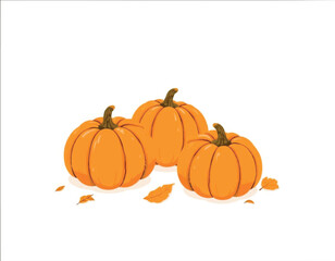 a drawing illustration of thanksgiving pumpkins with some autumn leaves arround it
