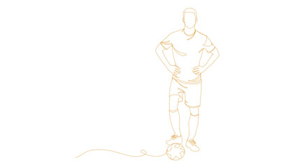 continuous line drawing of soccer player shooting vector illustration. Single one line art of young man playing soccer ball template.