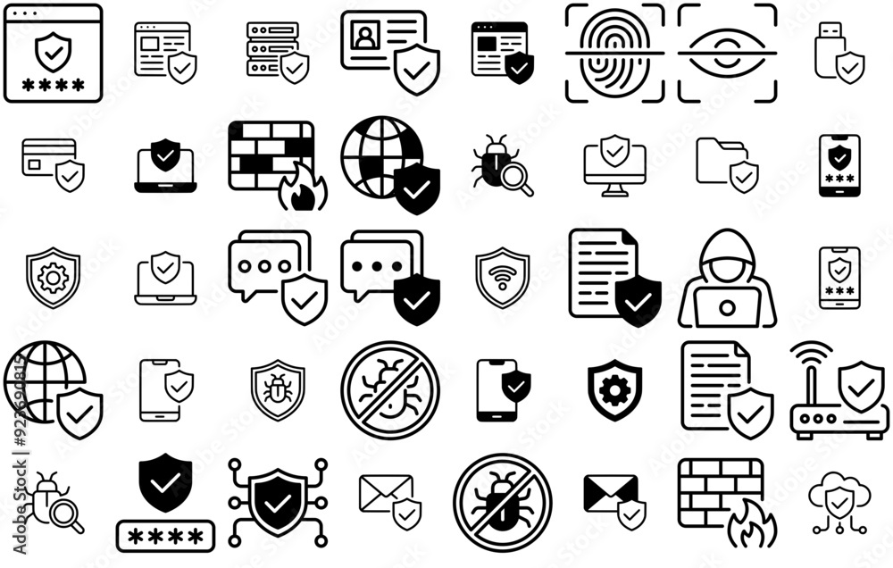 Poster mega set of vector internet security icons web header banner design containing protection,antivirus,