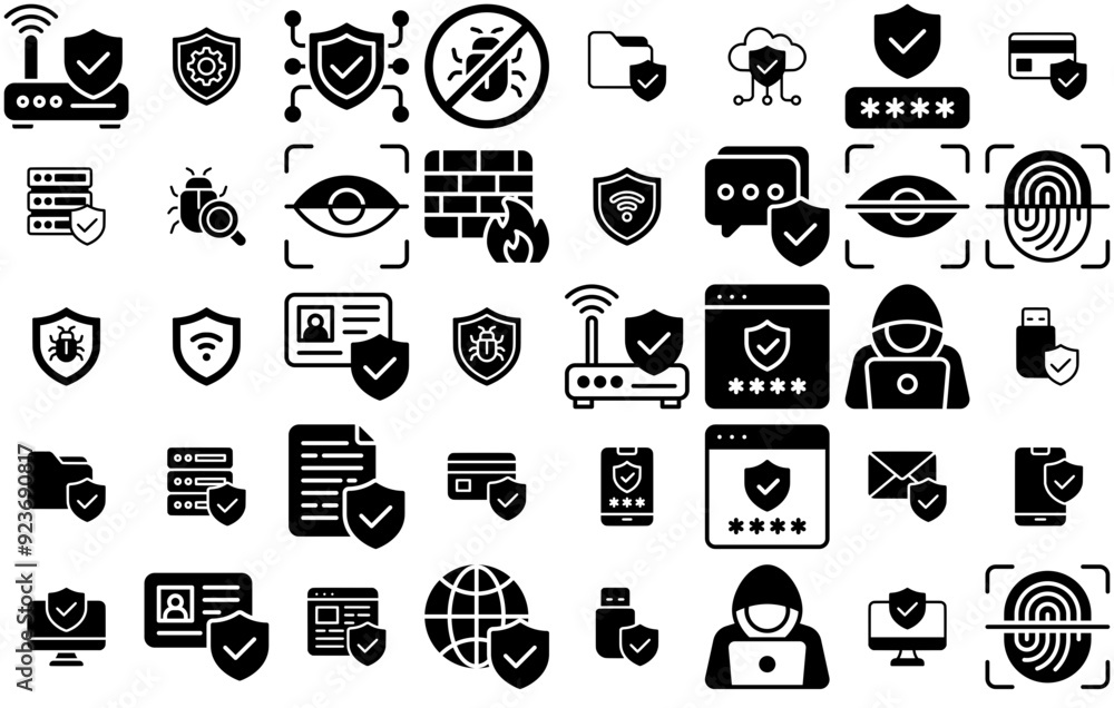 Poster mega set of vector internet security icons web header banner design containing protection,internet,a