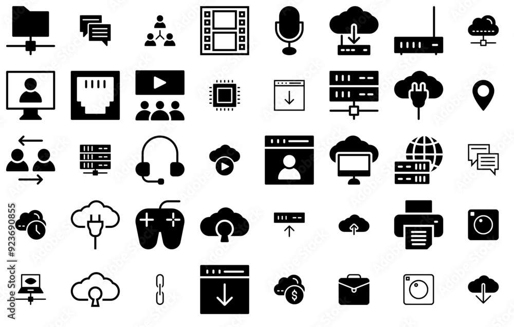 Poster a collection of internet r pixel prefectlineglyphs icons web header banner design containing cloud,b