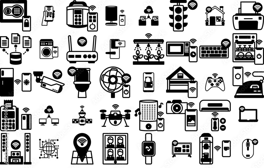 Poster mega set of vector internet of things icons silhouette vector logo design containing internet-of-thi