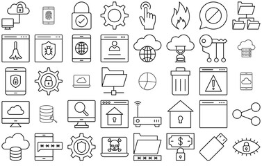 Set Of Linear Internet Security Line Icons Icons Collection Isolated Silhouette Solid Icons Including Lock,Protection,Private,Secure,Cloud Set Vector Flat Line Icons