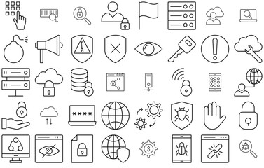 Mega Set Of Vector Internet Security Line Icons Isolated Silhouette Solid Icons With Cloud,Secure,Protection,Private,Lock Vector Icon Set Linear Pictogram Pack