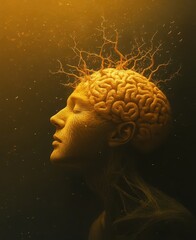 Obraz premium A digital brain with neural pathways labeled search, algorithm, and index, symbolizing data processing.