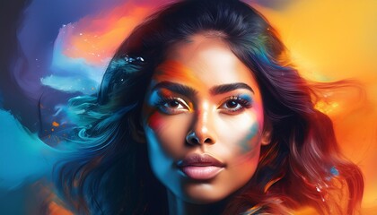 Create an abstract composition where vibrant colors and gradients blend seamlessly, representing a dynamic sense of movement and energy.