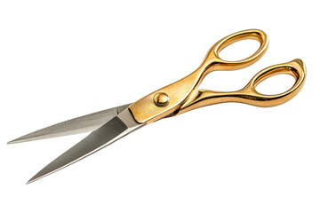 Obraz premium Golden Scissors with Sharp Blades cut out transparent isolated on white background PNG file