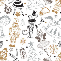 Obraz premium Cute Christmas vector seamless Nutcracker pattern.Can be used for wallpaper, pattern fills, web page background, surface textures.