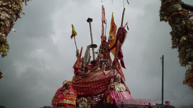 Sculpture of Hindu deity Goddess Gauri at Gauri Kund pond during Mani Mahesh Kailash Yatra, Chamba Valley, Himachal Pradesh, India. Hindu and Buddhist pilgrimage.