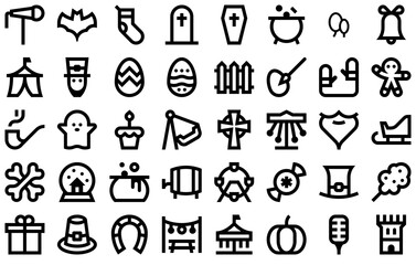 Set Of Linear Holidays Line Icons Collection Isolated Silhouette Solid Icons Including Day,Christmas,Halloween,Holiday,Patricks Simple Black Style Symbol Sign For Apps And Website, Vector Illustration