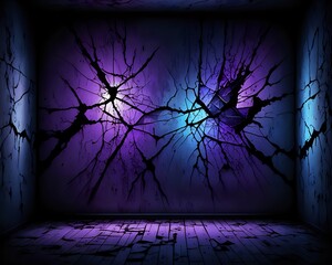 Abstract background with a cracked wall and purple lighting.