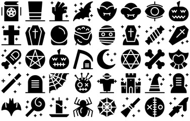A Collection Of Halloween Solid Vector Symbols Apps, Websites Ui Designs Suitable For Costume,Dead,Ghost,Halloween,Witch Simple Black Style Symbol Sign For Apps And Website, Vector Illustration