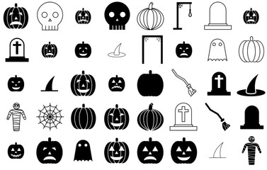 Set Of Linear Halloween Icons Icons Collection Isolated Silhouette Solid Icons Including Jack-O-Lantern,Spooky,Pumpkin,Scary,Halloween Set Vector Flat Line Icons