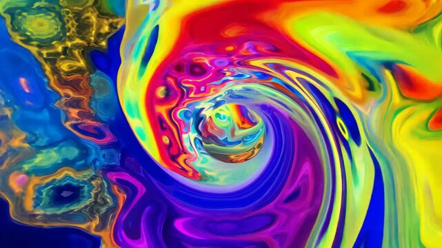 VJ Psychedelic Vortex. Colorful Trip Hallucination. Abstract color gradient background liquid style waves. Seamless multicolor loop video animation. Trippy Illusion Backdrop. Psychotropic substances.