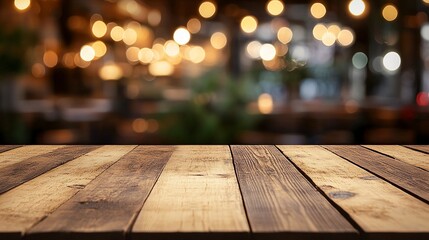 Wooden board empty table background. abstract blurred cafe background. Generative ai