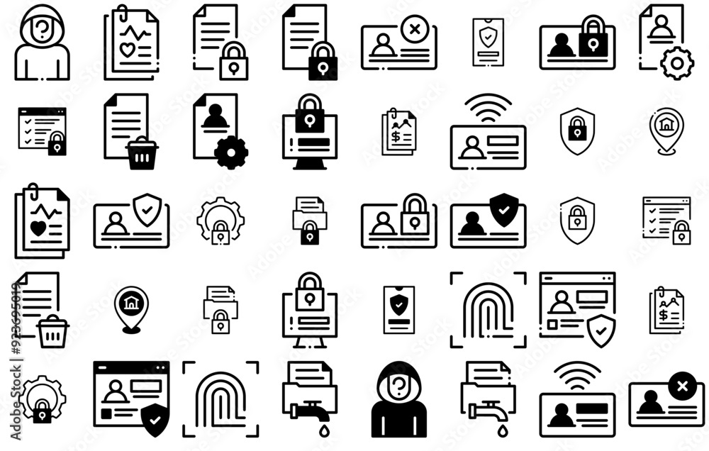 Poster set of gdpr icons silhouette vector logo design containing data,security,lock,privacy,cyber vector i