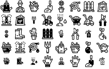 A Collection Of Gardening Icons Collection Isolated Silhouette Solid Icons Including Yard,Gardening,Outdoor,Environment,Plant Business Infographic Elements Logo Vector Illustration