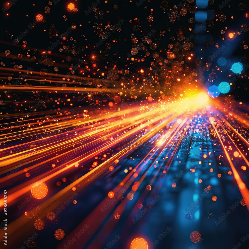 Poster abstract background with bright light streaks and glowing particles. dynamic and energetic, perfect 