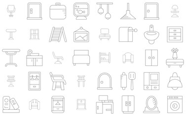 Set Of Furniture Thin Line Icons Web Header Banner Design Containing Interior,Seat,Decoration,Chair,Furniture Vector Icons Illustration Collection
