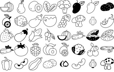 Set Of Linear Fruit And Vegetables Icons Web Header Banner Design Containing Vitamin,Vegetable,Fruit,Food,Health Set Vector Flat Line Icons