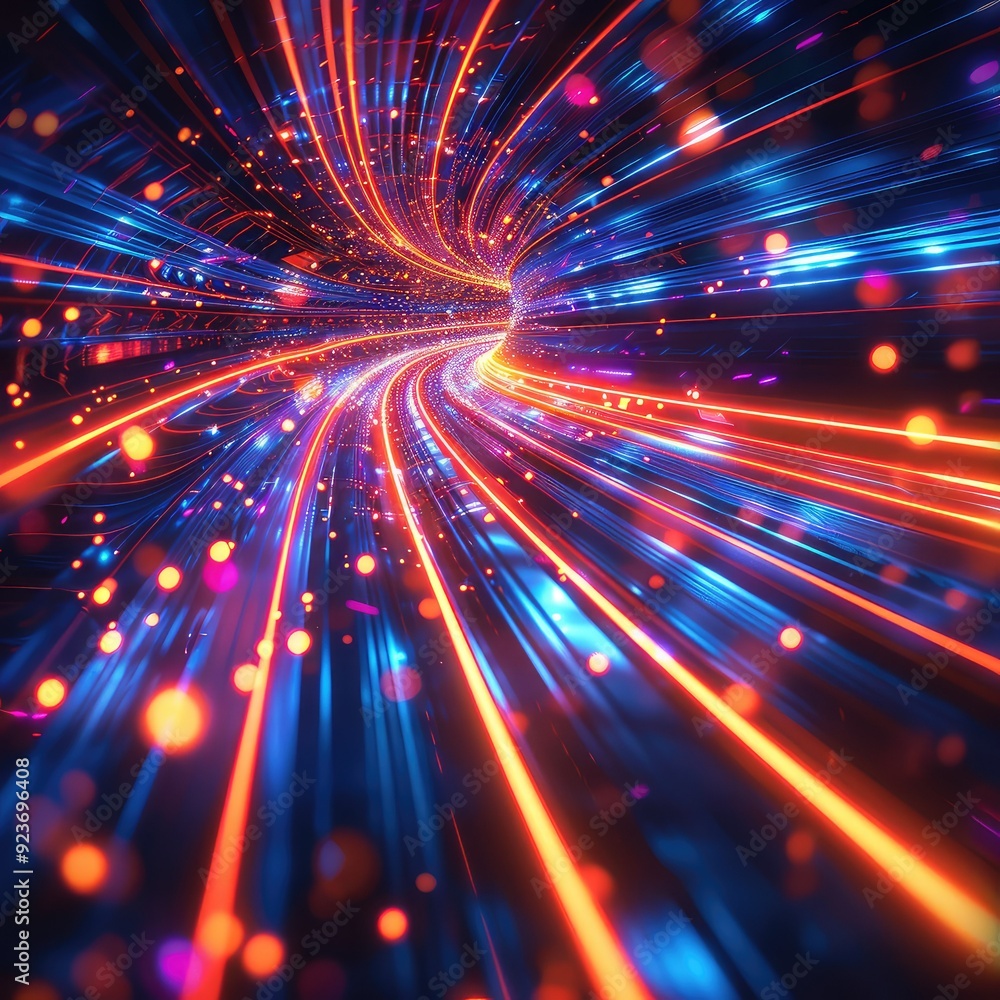 Aufkleber abstract digital tunnel with glowing lines and particles, representing speed, technology and futuris