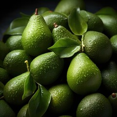 Professional landscape photo of a pile of ripe avocados harvested by farmers ready to be sold at the market